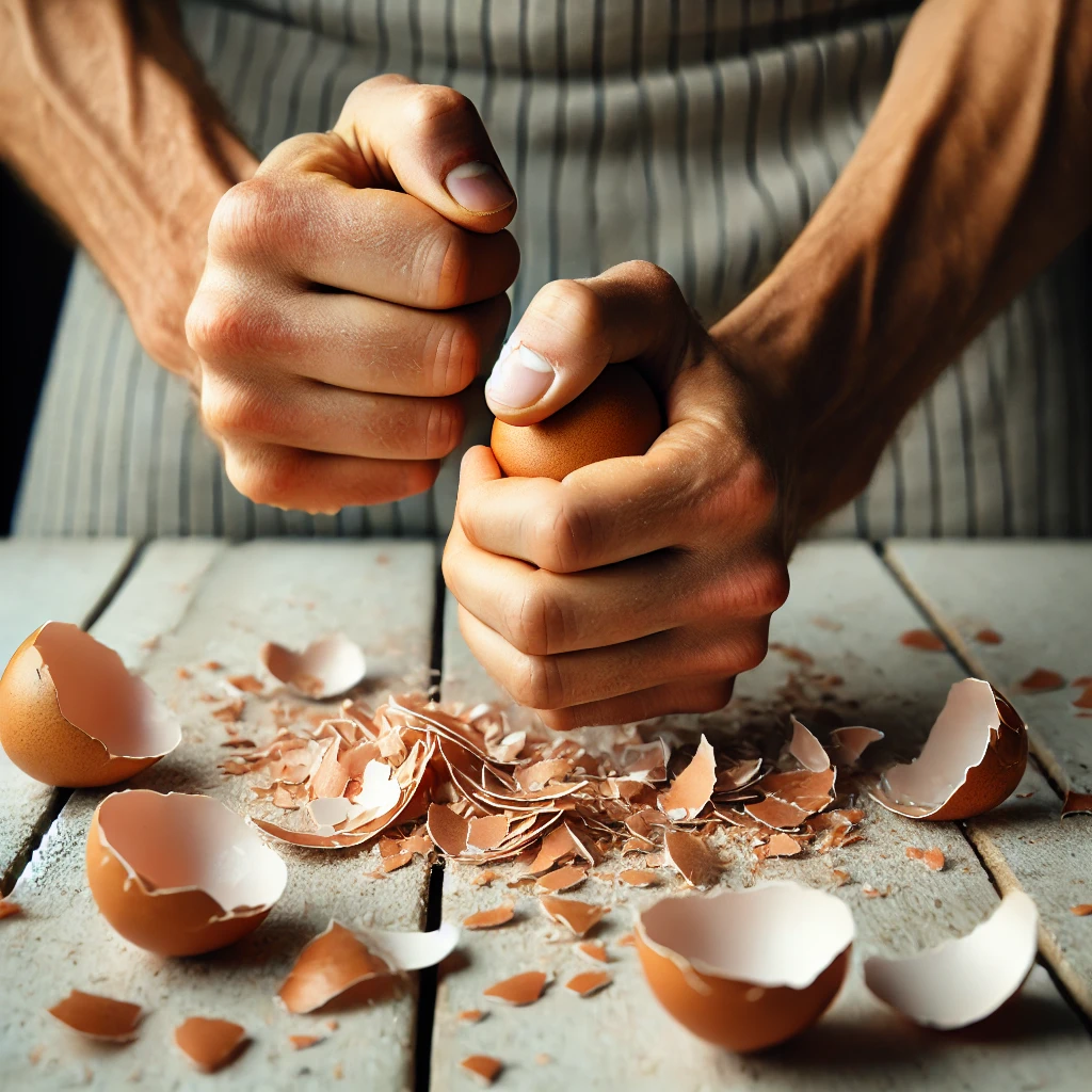 Crushing eggshells by hand