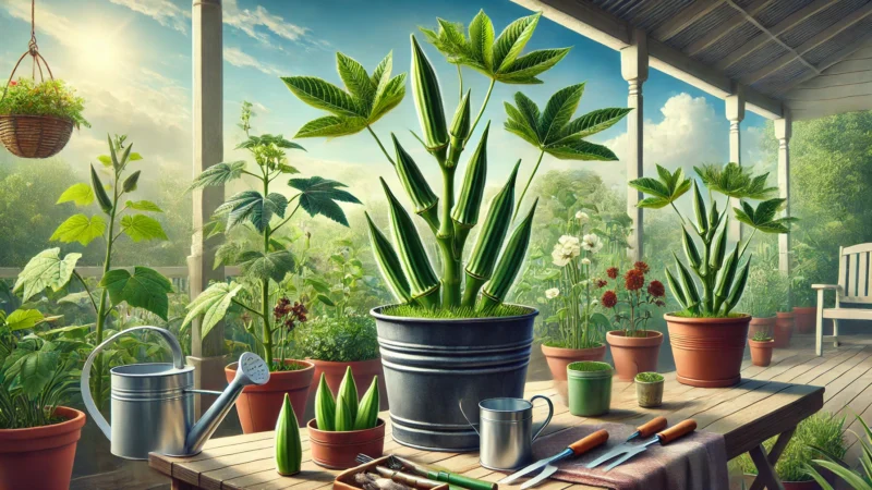 Growing Okra Plant in a Pot